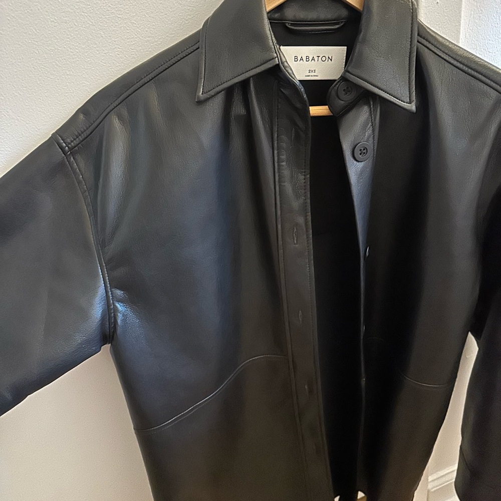Babaton 2XS vegan leather shirt jacket